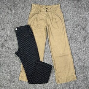 Sundance Linen Blend Pants Women 8 Beige And Black White Striped Wide Leg Bundle